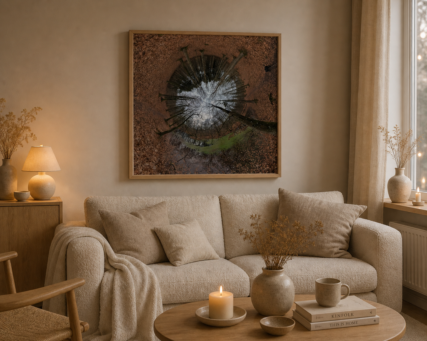 Moss Mirror Circle — Nordic forest reflection poster from Dream Poster
