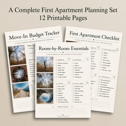 First Apartment Move-In Planner Set – printable planner cover, Dream Poster