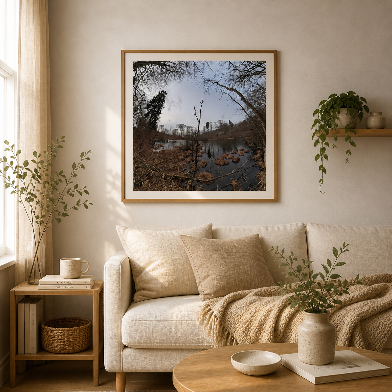 River Stone Portal – Nordic stone art displayed in a Scandinavian living room