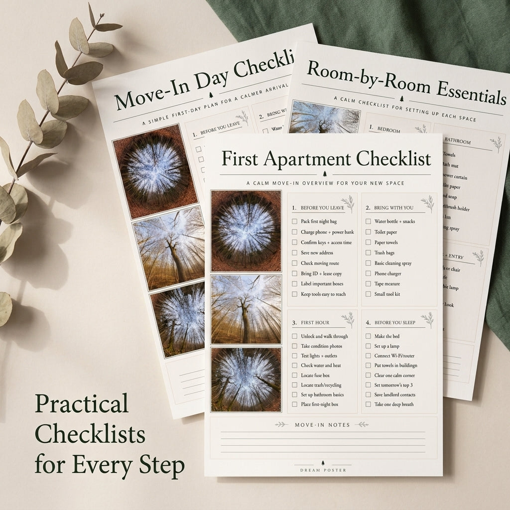 First Apartment Move-In Planner Set – printable checklist pages preview