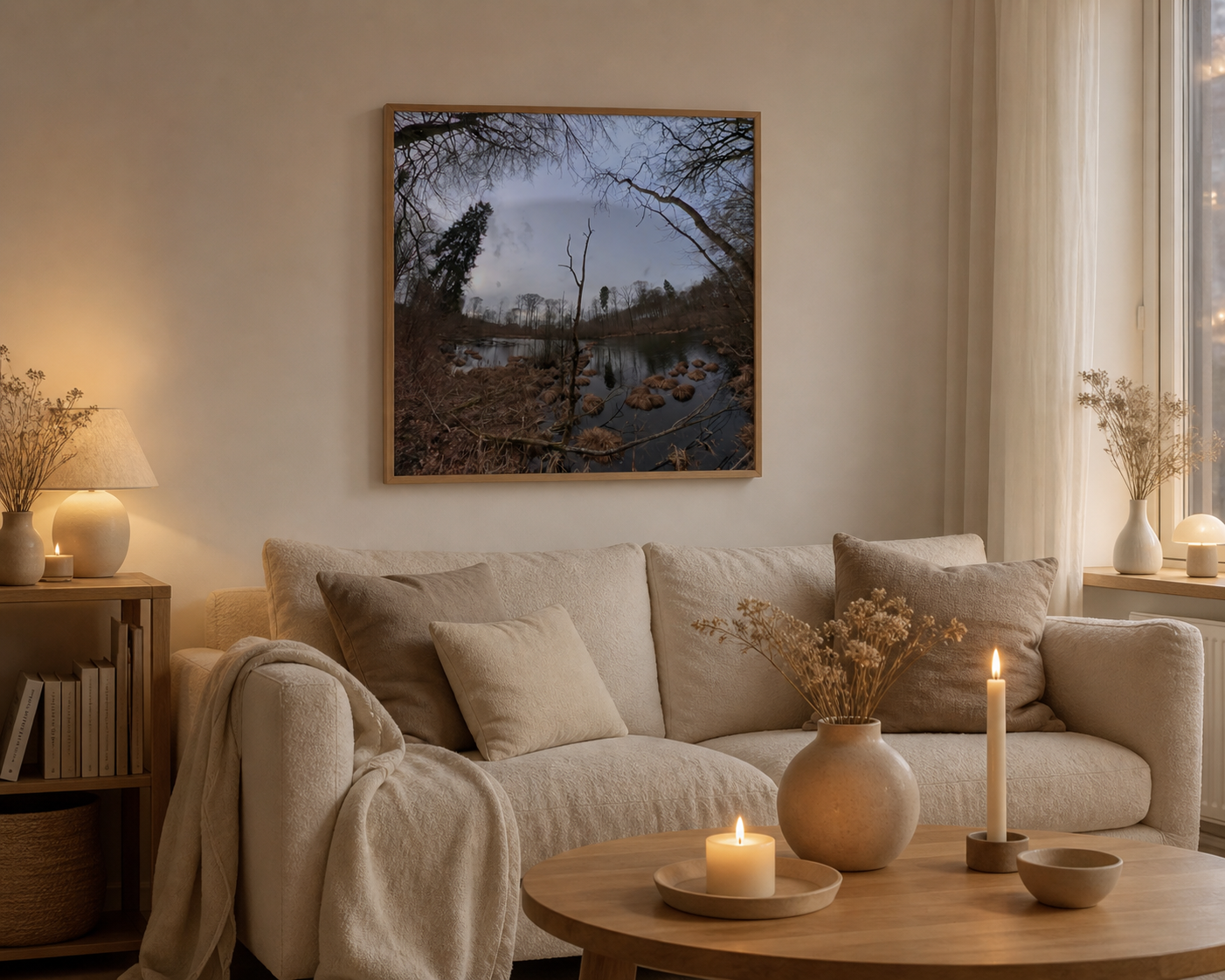 River Stone Portal – Scandinavian nature art in a warm living room