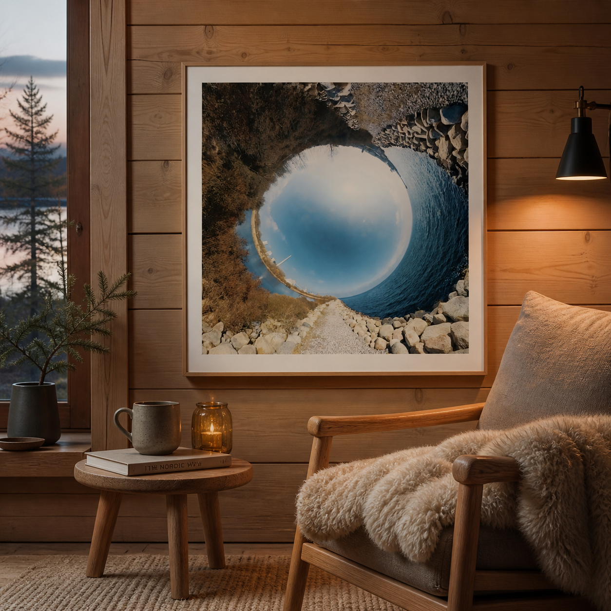 Blue Stone Reflection – Nordic minimalist art in a Scandinavian living room
