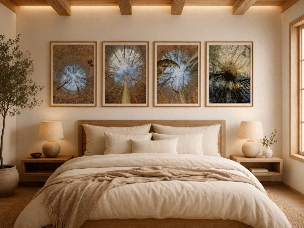 Nordic nature prints displayed in a Scandinavian bedroom