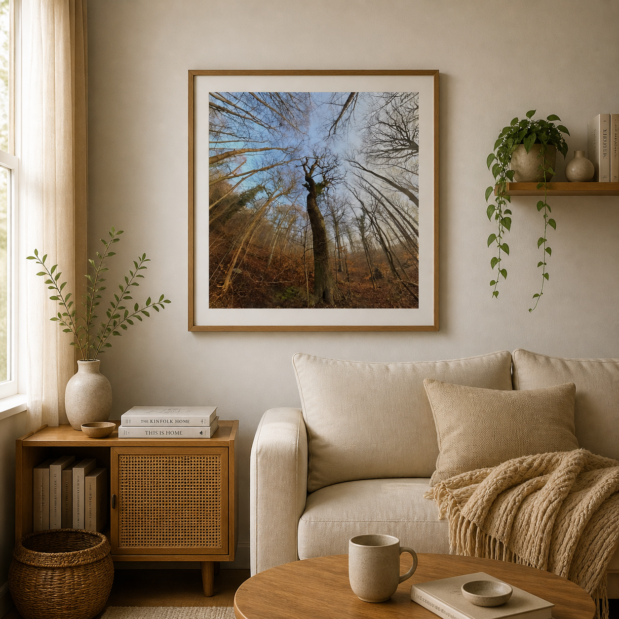 Birch Sky Circle – Nordic pale birch trees wall art