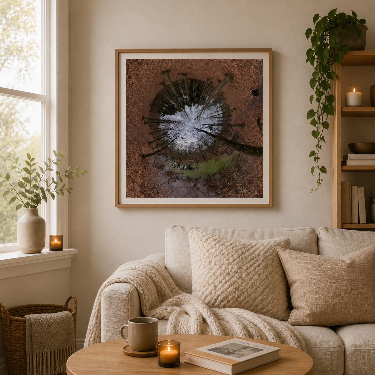Moss Mirror Circle — Nordic forest reflection poster from Dream Poster